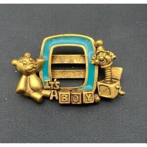 Vintage Danecraft It's A Boy Picture Frame Baby Gold Tone Pin Brooch